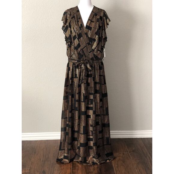 Donna Ricco Women's Size 16 Metallic Flutter Sleeve Maxi Dress NEW - Picture 1 of 9